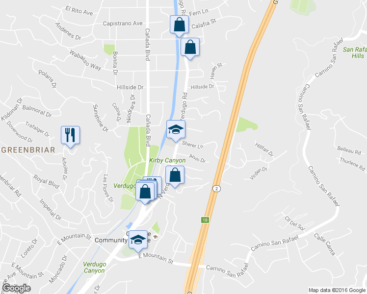 map of restaurants, bars, coffee shops, grocery stores, and more near 1820 Sherer Lane in Glendale