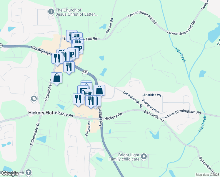 map of restaurants, bars, coffee shops, grocery stores, and more near 942 Batesville Road in Canton
