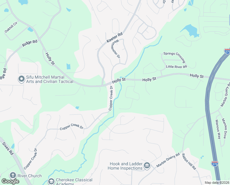 map of restaurants, bars, coffee shops, grocery stores, and more near 1126 Copper Creek Drive in Canton