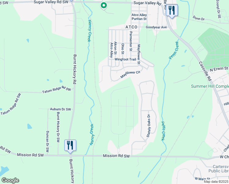 map of restaurants, bars, coffee shops, grocery stores, and more near 99 Jackson Farm Road in Cartersville