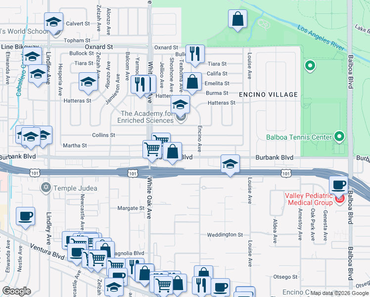map of restaurants, bars, coffee shops, grocery stores, and more near in Los Angeles