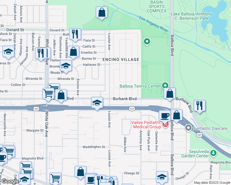 map of restaurants, bars, coffee shops, grocery stores, and more near 5616 Babbitt Ave in Los Angeles