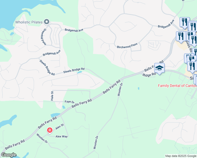 map of restaurants, bars, coffee shops, grocery stores, and more near 313 Hill Top Overlook in Canton