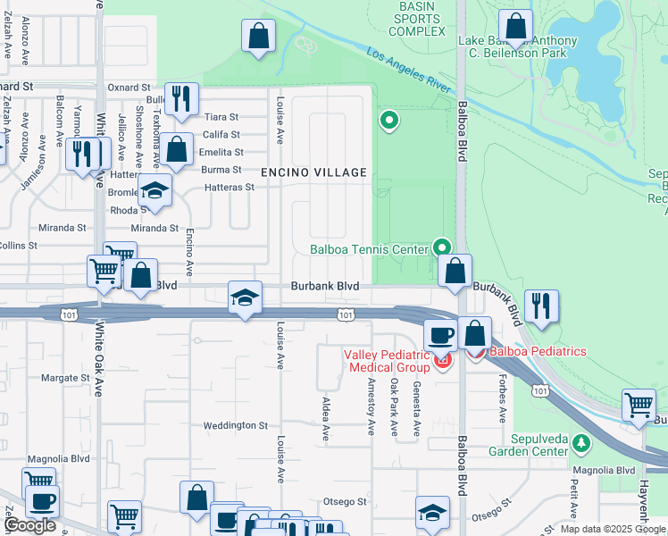 map of restaurants, bars, coffee shops, grocery stores, and more near 5620 Aldea Avenue in Los Angeles