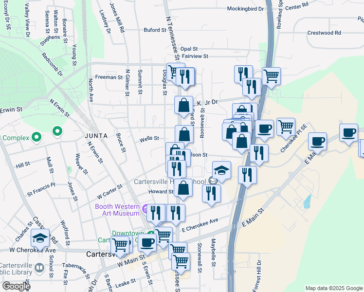 map of restaurants, bars, coffee shops, grocery stores, and more near 333 Georgia 61 in Cartersville