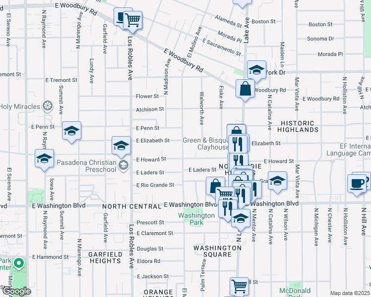 map of restaurants, bars, coffee shops, grocery stores, and more near 1576 N El Molino Ave in Pasadena