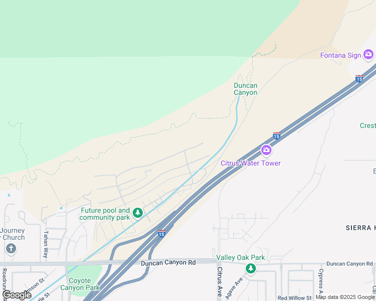 map of restaurants, bars, coffee shops, grocery stores, and more near Conservatory Drive in San Bernardino County