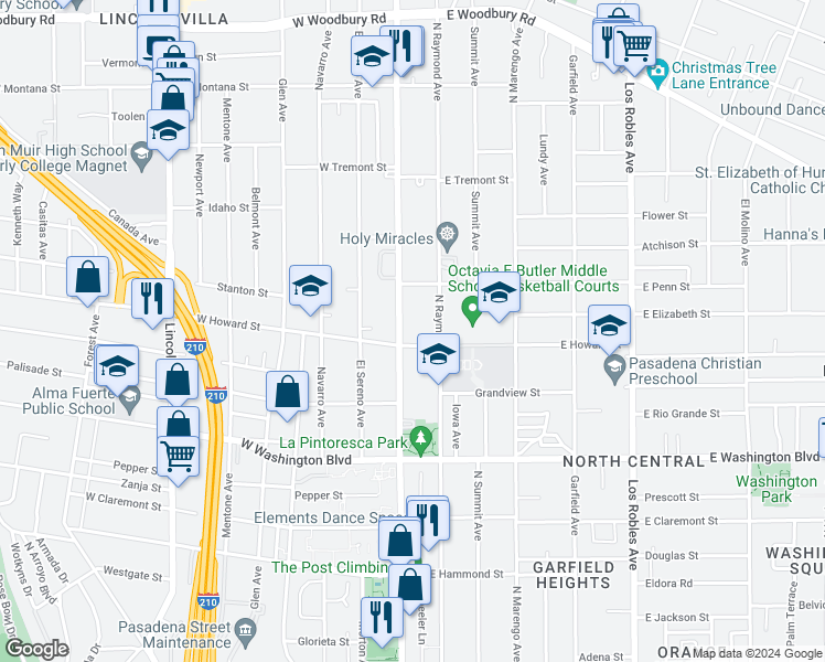 map of restaurants, bars, coffee shops, grocery stores, and more near 1564 North Fair Oaks Avenue in Pasadena