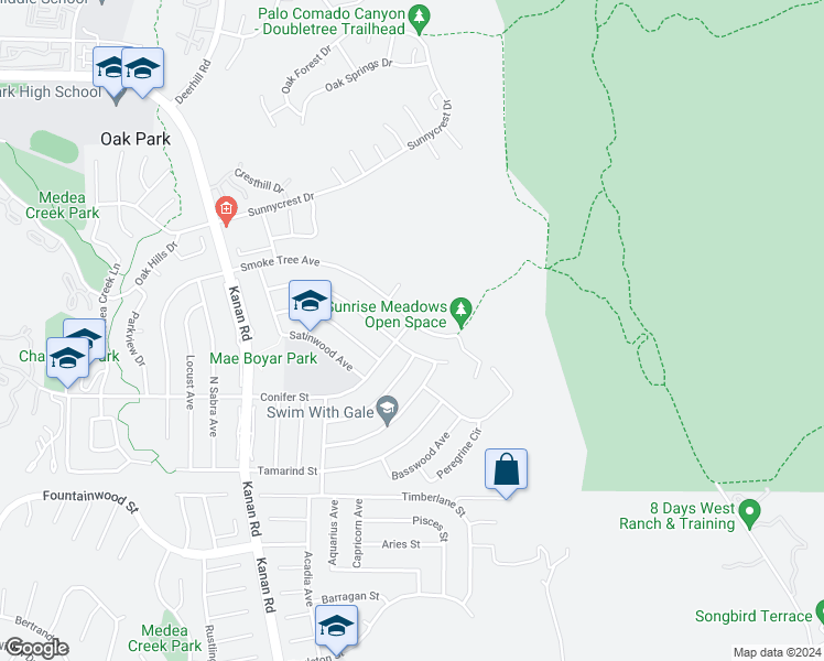 map of restaurants, bars, coffee shops, grocery stores, and more near 6600 Smoke Tree Avenue in Oak Park
