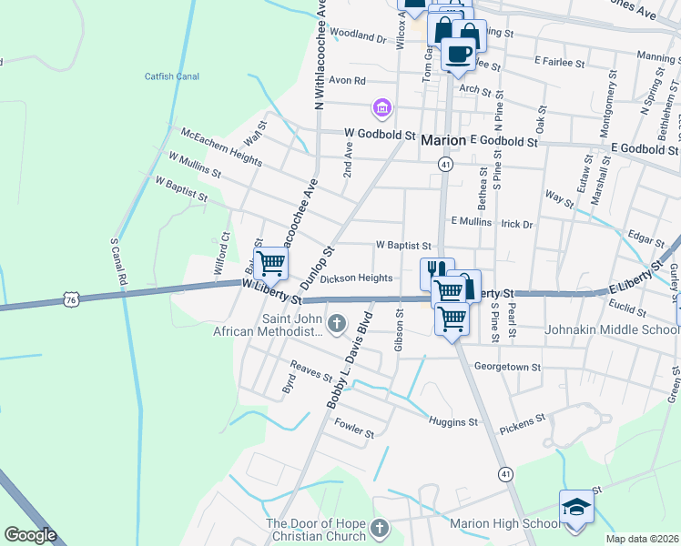 map of restaurants, bars, coffee shops, grocery stores, and more near 312 Dickson Heights in Marion