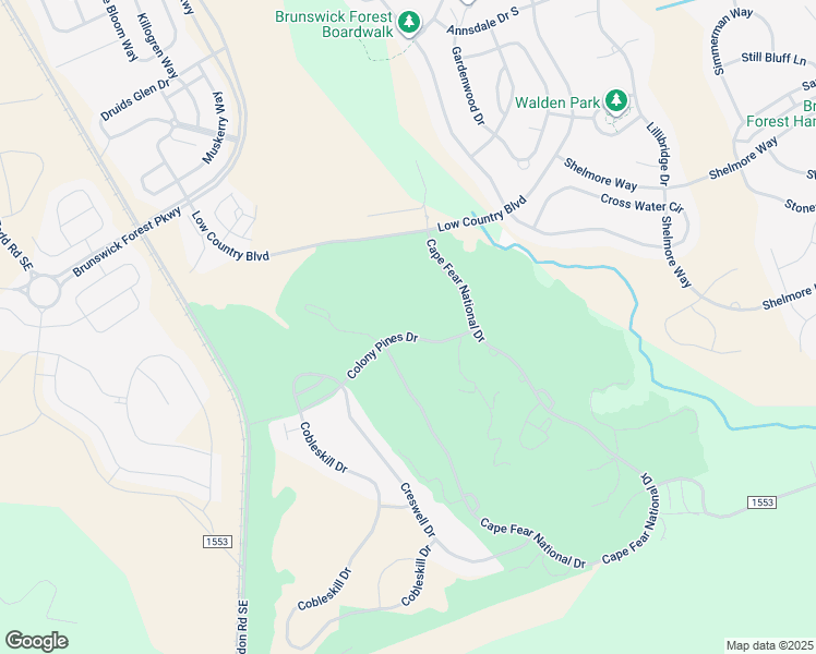 map of restaurants, bars, coffee shops, grocery stores, and more near 2036 Colony Pines Drive in Leland