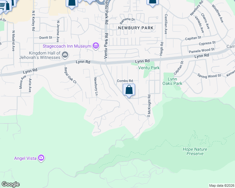 map of restaurants, bars, coffee shops, grocery stores, and more near 266 Canyon Road in Ventura County