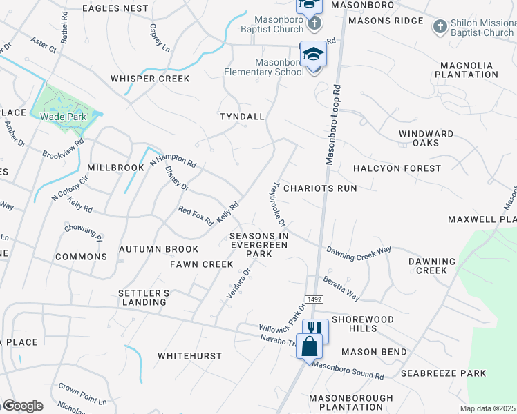 map of restaurants, bars, coffee shops, grocery stores, and more near 3801 Doe Clearing Court in Wilmington