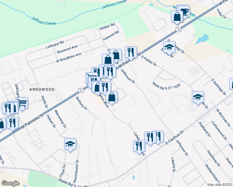 map of restaurants, bars, coffee shops, grocery stores, and more near 2810 West Janice Terrace in Florence