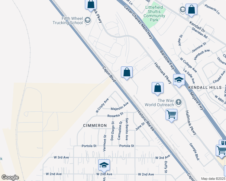 map of restaurants, bars, coffee shops, grocery stores, and more near 4876 Cristy Avenue in San Bernardino