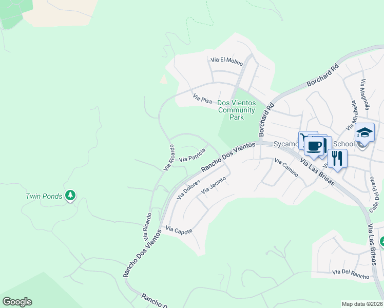map of restaurants, bars, coffee shops, grocery stores, and more near 5275 Via Patricia in Thousand Oaks
