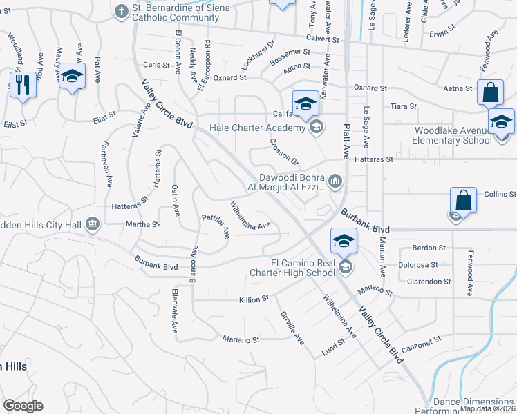 map of restaurants, bars, coffee shops, grocery stores, and more near 5628 El Canon Avenue in Los Angeles