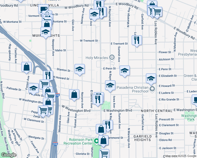 map of restaurants, bars, coffee shops, grocery stores, and more near 1564 North Fair Oaks Avenue in Pasadena