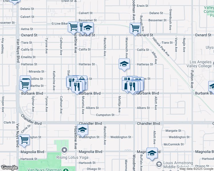 map of restaurants, bars, coffee shops, grocery stores, and more near 5626 Ranchito Avenue in Los Angeles