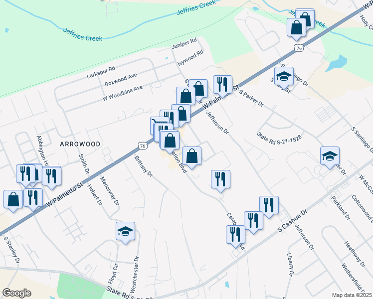 map of restaurants, bars, coffee shops, grocery stores, and more near 1250 Celebration Boulevard in Florence