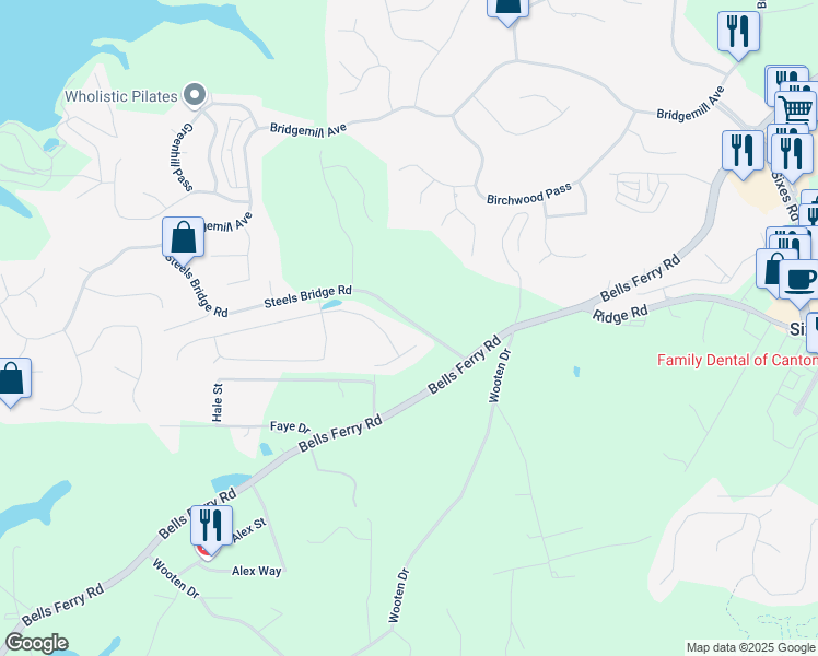 map of restaurants, bars, coffee shops, grocery stores, and more near 313 Hill Top Overlook in Canton