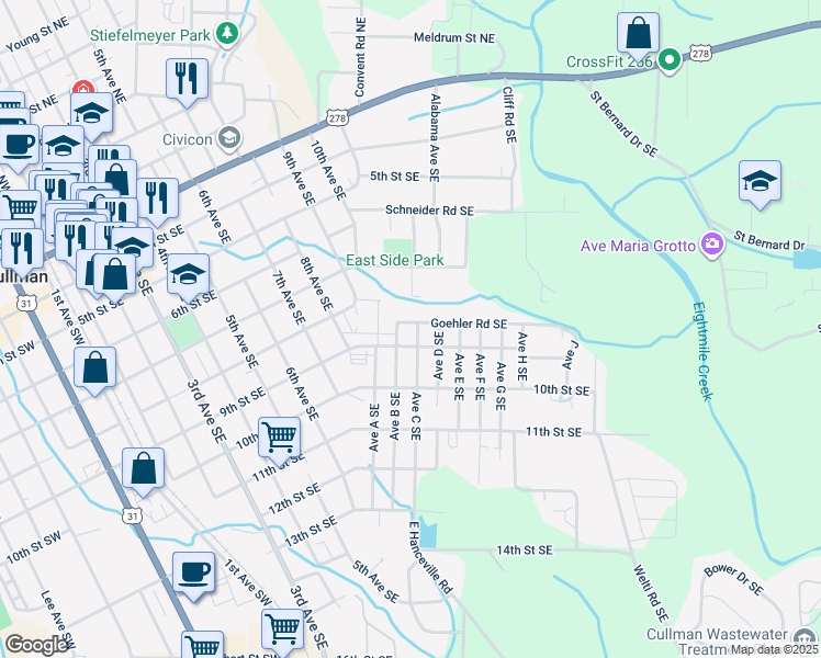 map of restaurants, bars, coffee shops, grocery stores, and more near 1322 Goehler Road Southeast in Cullman