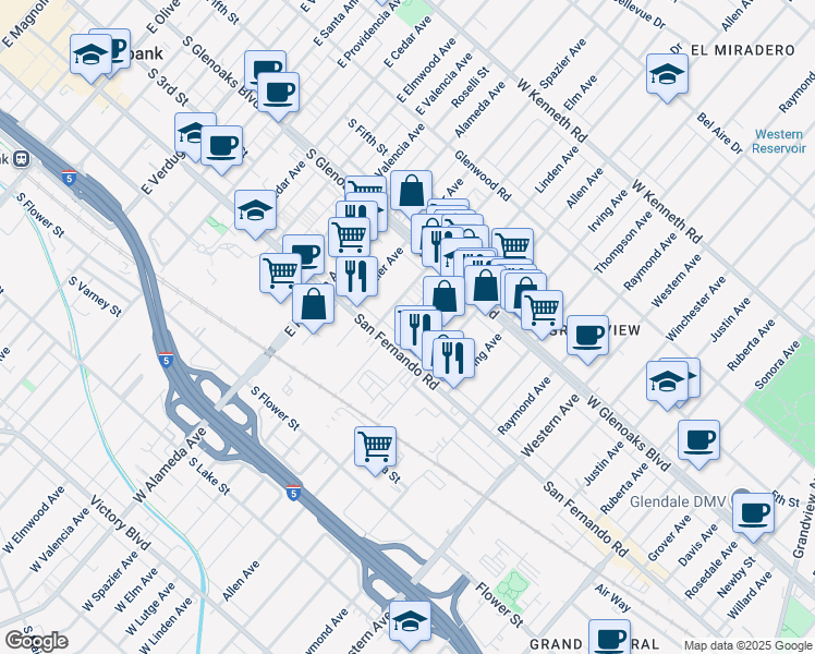 map of restaurants, bars, coffee shops, grocery stores, and more near 1028 Linden Avenue in Glendale