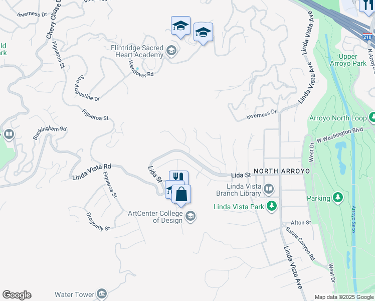 map of restaurants, bars, coffee shops, grocery stores, and more near 1620 Knollwood Drive in Pasadena