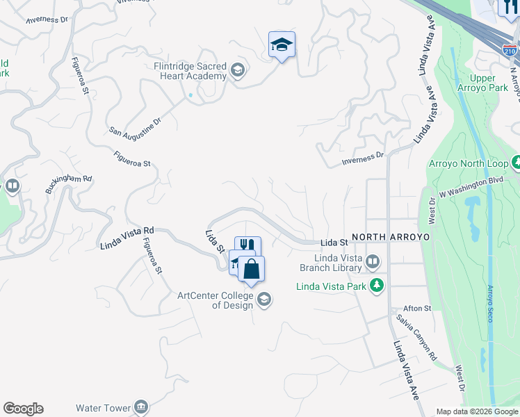 map of restaurants, bars, coffee shops, grocery stores, and more near 1620 Knollwood Drive in Pasadena