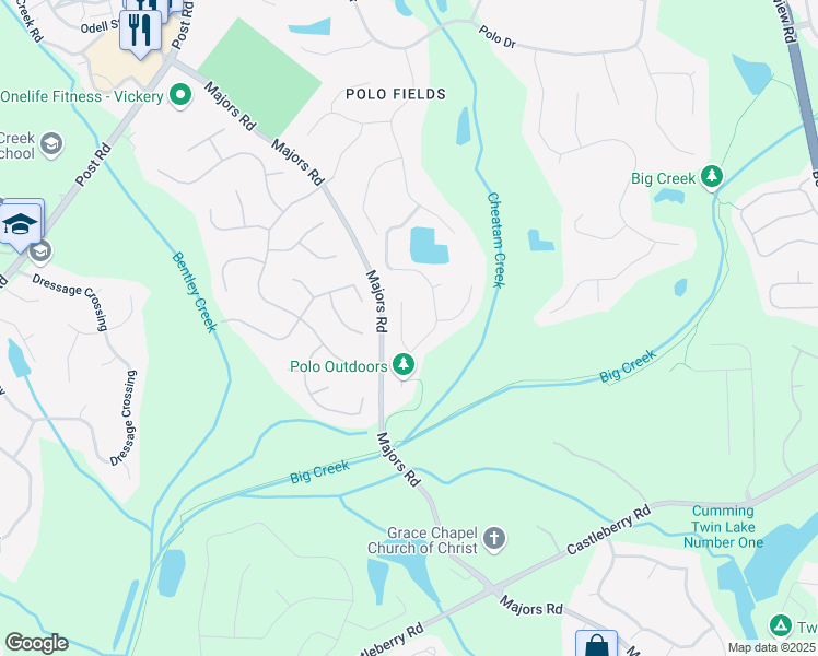map of restaurants, bars, coffee shops, grocery stores, and more near 6640 Stratford Place in Cumming