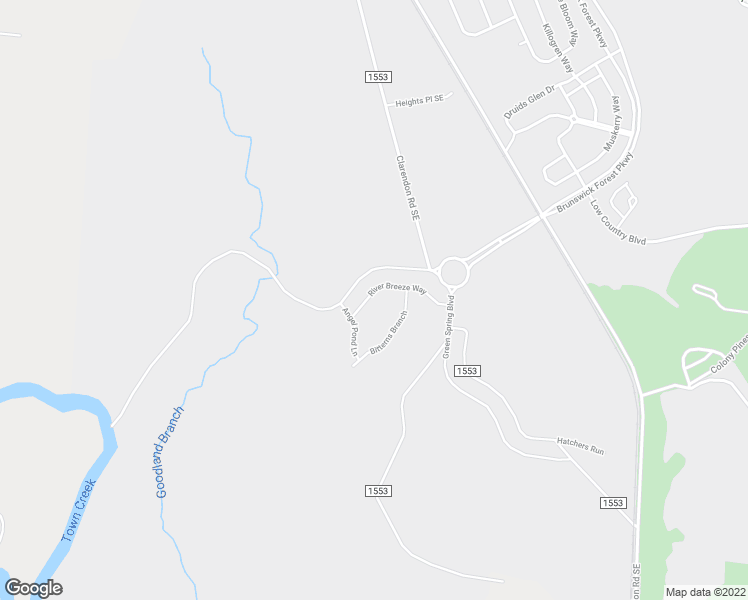 map of restaurants, bars, coffee shops, grocery stores, and more near Clarendon Road Southeast in Leland