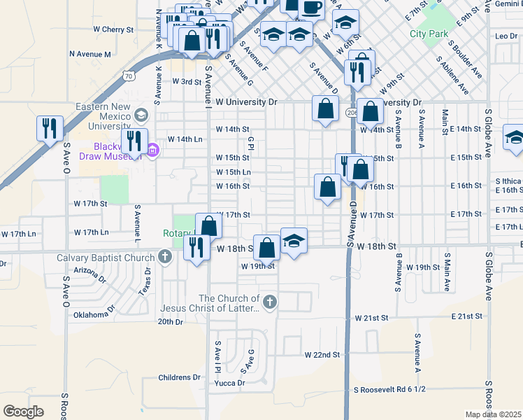 map of restaurants, bars, coffee shops, grocery stores, and more near 804 West 17th Street in Portales