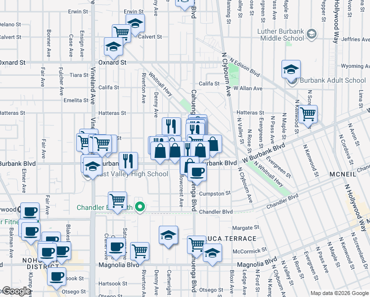 map of restaurants, bars, coffee shops, grocery stores, and more near 5636 Willowcrest Avenue in Los Angeles