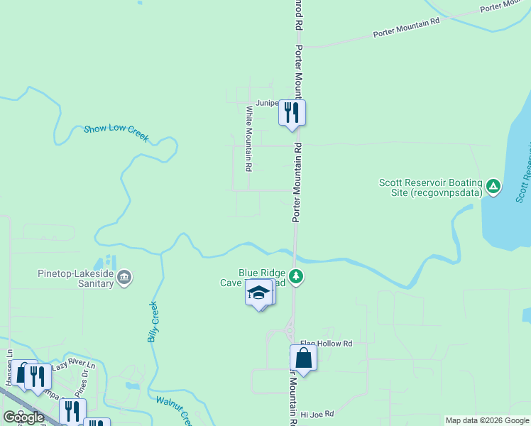 map of restaurants, bars, coffee shops, grocery stores, and more near 3625 Pine Lane in Pinetop-Lakeside