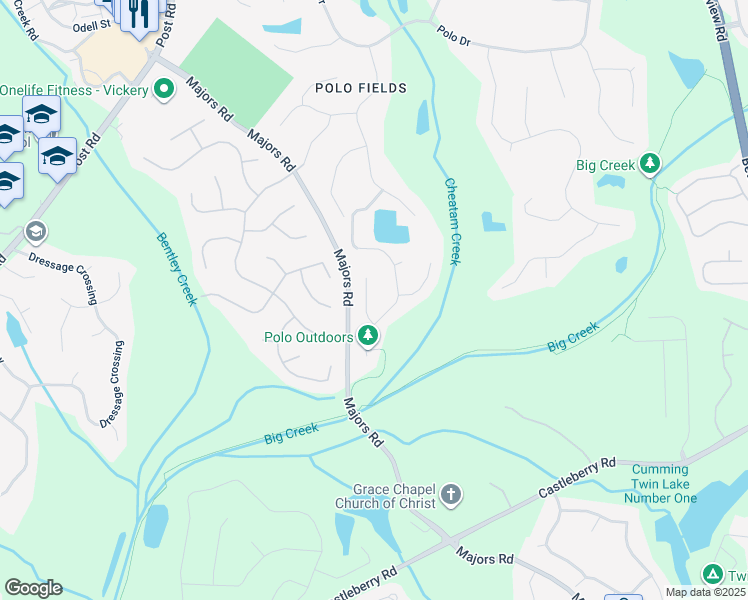 map of restaurants, bars, coffee shops, grocery stores, and more near 6640 Stratford Place in Cumming