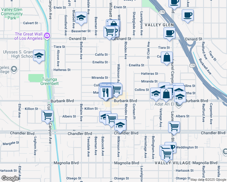 map of restaurants, bars, coffee shops, grocery stores, and more near in Los Angeles