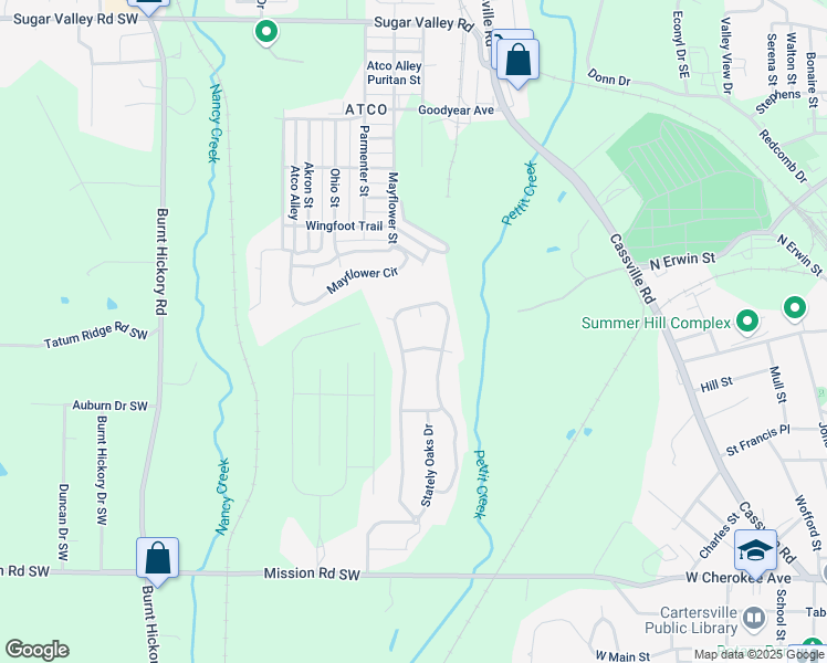 map of restaurants, bars, coffee shops, grocery stores, and more near 10 Catalpa Court in Cartersville