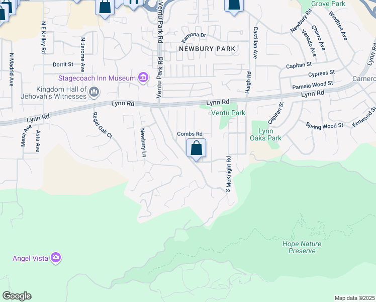 map of restaurants, bars, coffee shops, grocery stores, and more near 264 Beech Road in Thousand Oaks