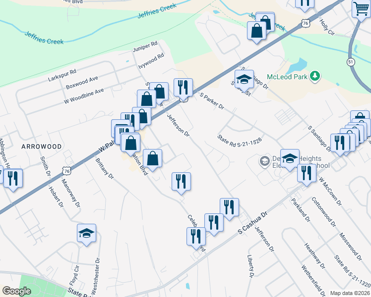 map of restaurants, bars, coffee shops, grocery stores, and more near 2803 Kintyre Road in Florence