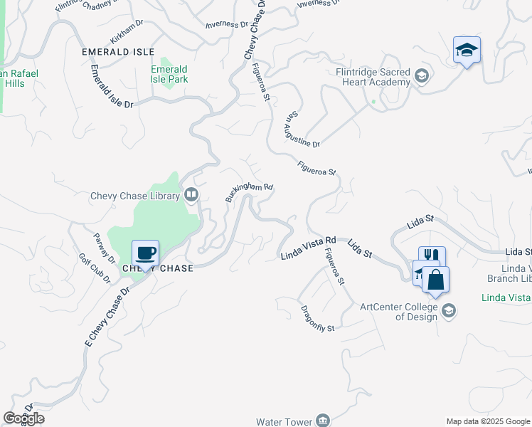 map of restaurants, bars, coffee shops, grocery stores, and more near 3000 Buckingham Road in Glendale
