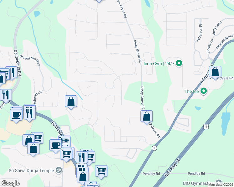 map of restaurants, bars, coffee shops, grocery stores, and more near 5840 Bentley Way in Cumming