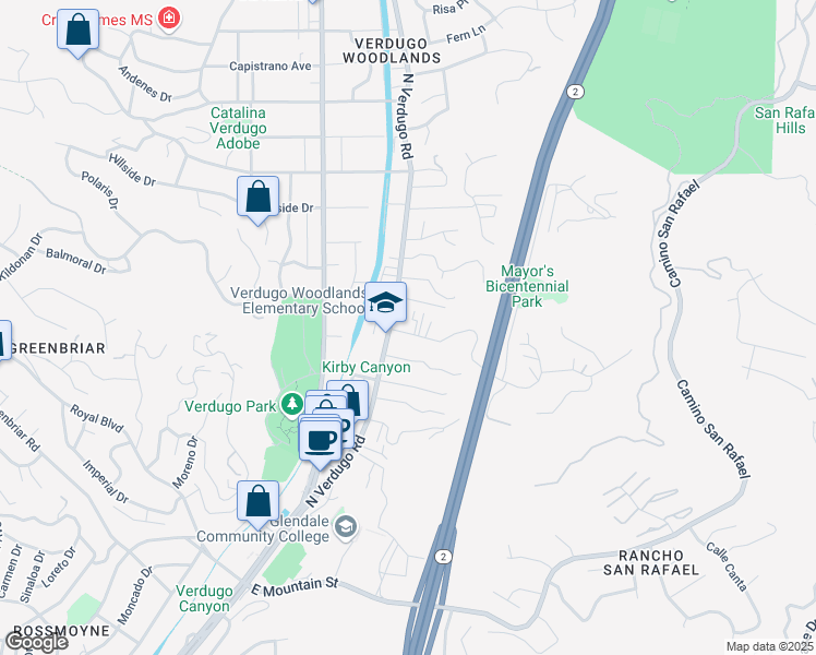 map of restaurants, bars, coffee shops, grocery stores, and more near 1811 Sherer Lane in Glendale