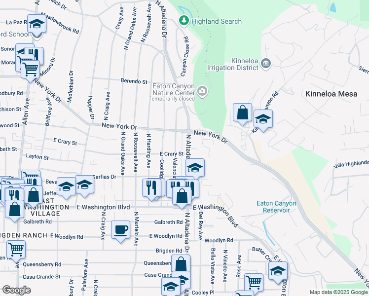 map of restaurants, bars, coffee shops, grocery stores, and more near 1552 North Altadena Drive in Pasadena