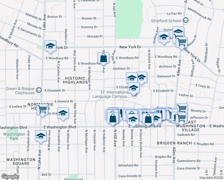 map of restaurants, bars, coffee shops, grocery stores, and more near 1559 North Hill Avenue in Pasadena