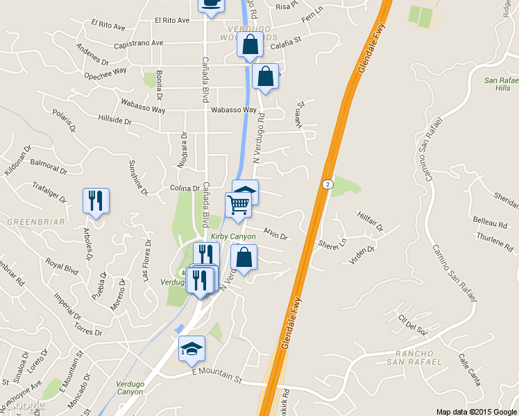 map of restaurants, bars, coffee shops, grocery stores, and more near 1820 Sherer Lane in Glendale