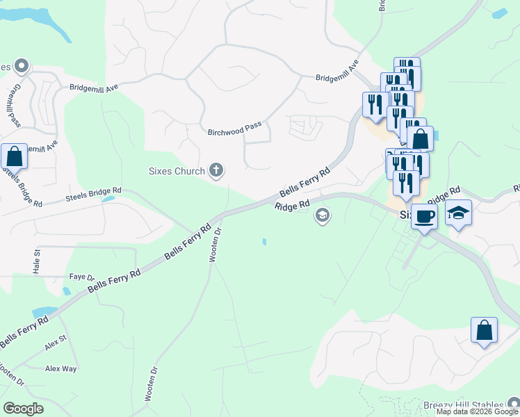 map of restaurants, bars, coffee shops, grocery stores, and more near 4 Ridge Road in Canton