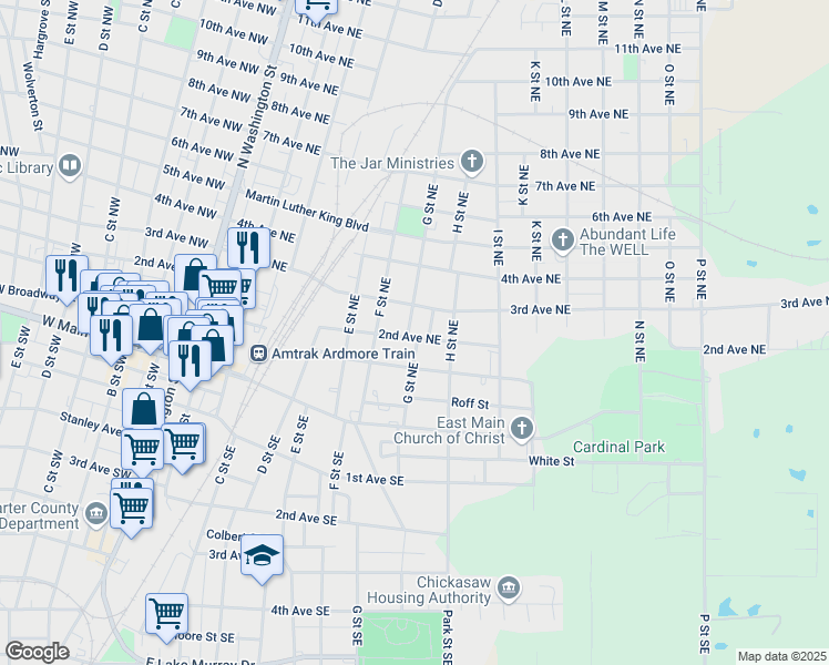 map of restaurants, bars, coffee shops, grocery stores, and more near 702 2nd Avenue Northeast in Ardmore
