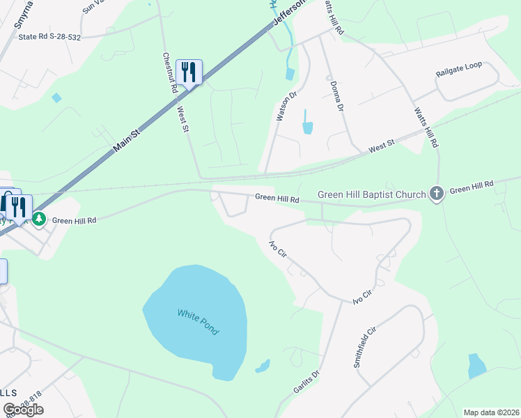 map of restaurants, bars, coffee shops, grocery stores, and more near 2349 Green Hill Road in Lugoff