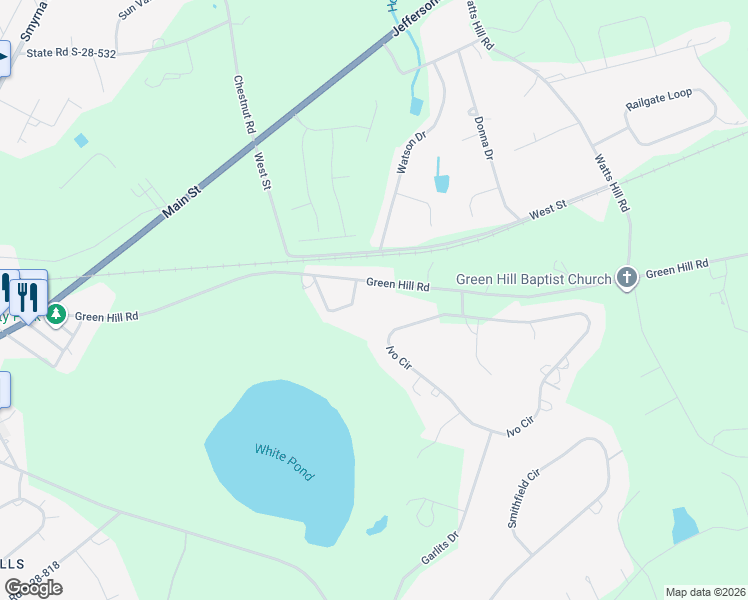 map of restaurants, bars, coffee shops, grocery stores, and more near 2349 Green Hill Road in Lugoff