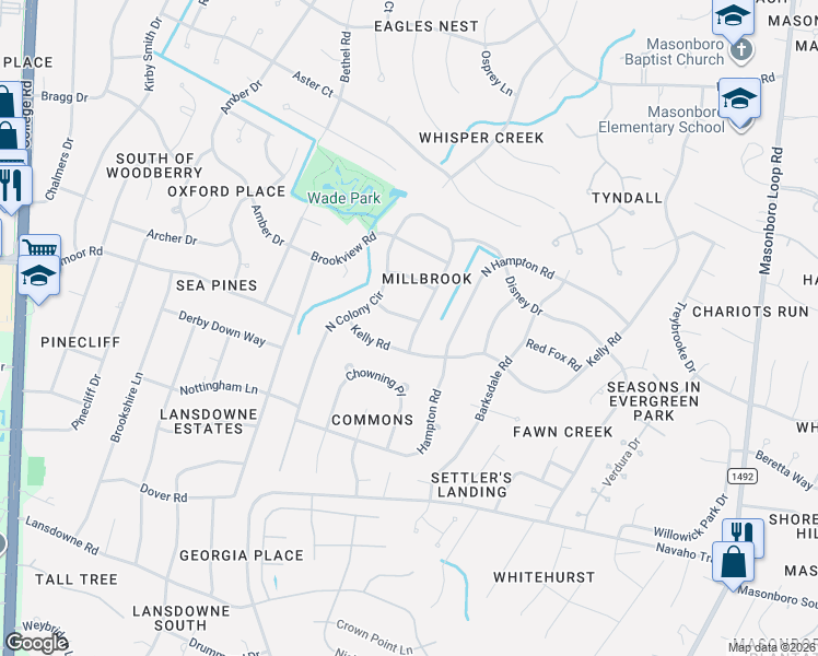 map of restaurants, bars, coffee shops, grocery stores, and more near 106 South Colony Circle in Wilmington